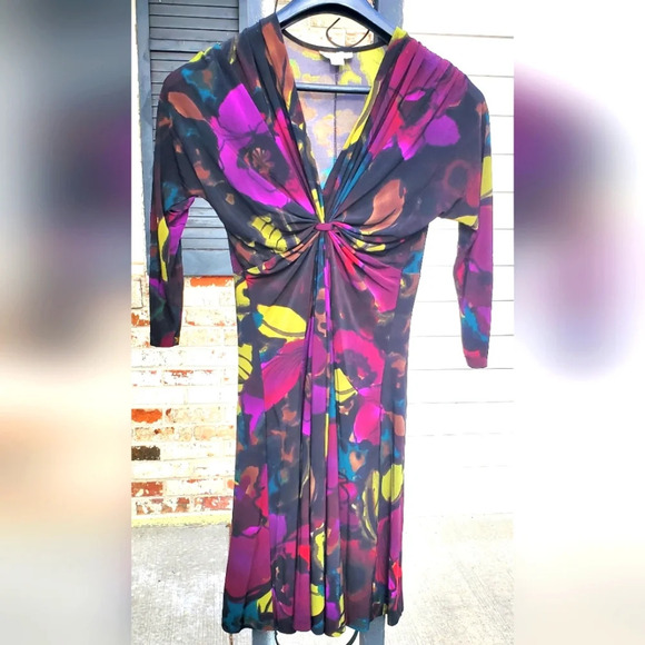 Kim Rogers Womens Size 8 Watercolor Floral Knot-Front Dress Midi - Picture 2 of 7